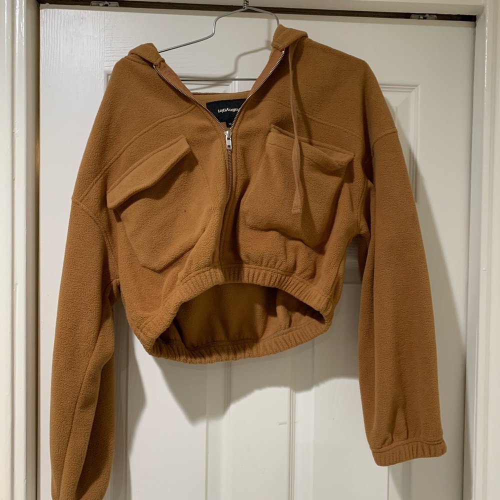 Cropped Brown Fashion Jacket with Hood